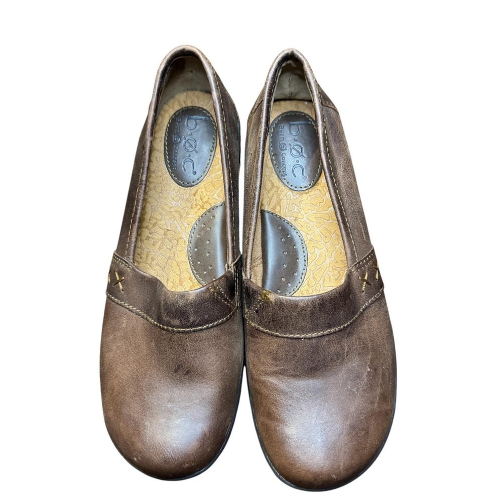 B.o.c Shoes Womens Size 7.5 Brown Leather Slip On Flats Comfort Casual Walking